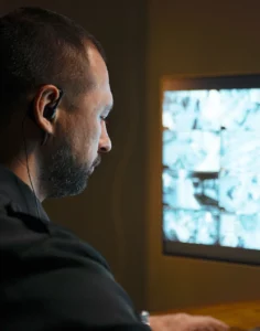 Customer service person reviewing surveillance footage